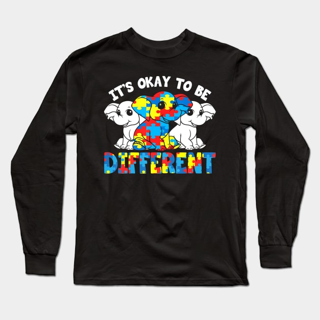 Its Ok To Be Different Cute Elephant Autism Awarenesss Long Sleeve T-Shirt by hony.white